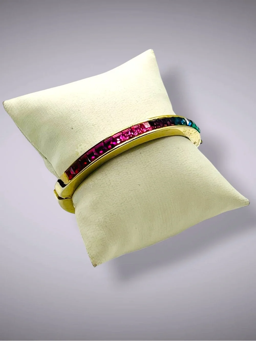 Vintage Ombre Rainbow Rhinestone CrystalChannel Set Hinged Bangle Bracelet